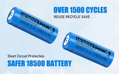 Henreepow 18500 Bateria recarregável, 3,2V LIFEPO4 Fosfato de lítio Bateria 1000mAh para Gar ao ar l